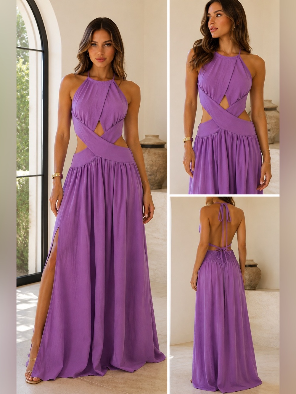 ChicMe Purple Y2K Cutout Halter Maxi Dress Open Back Low Waist Festival Dress